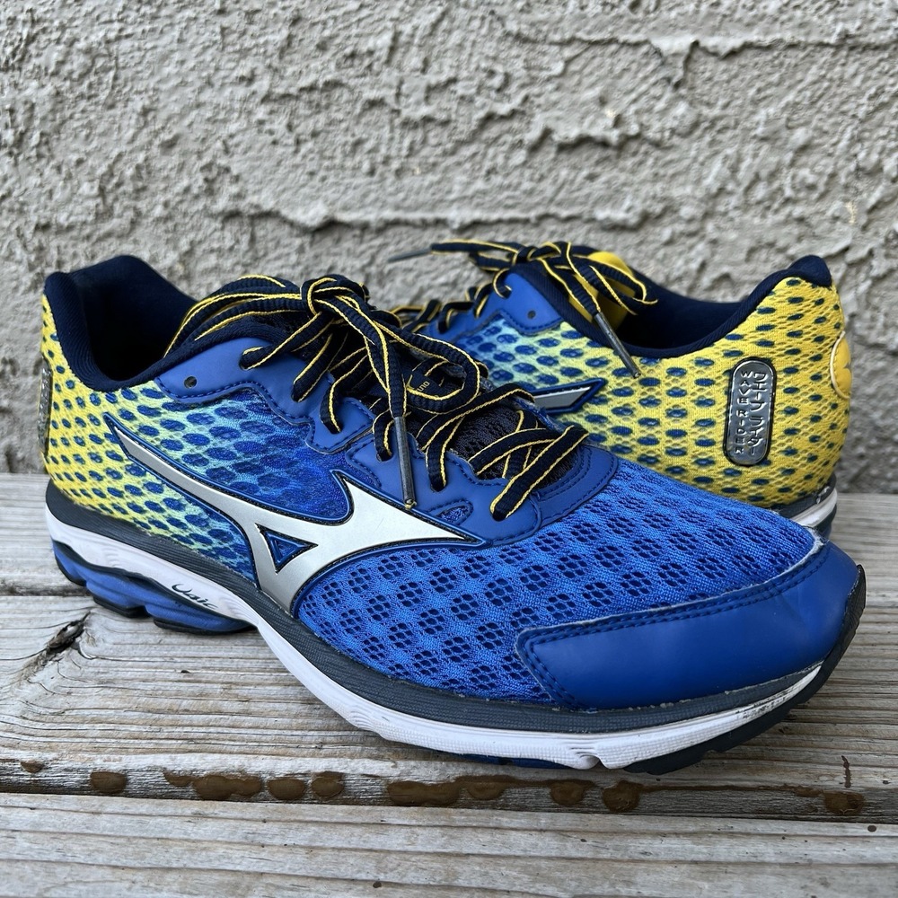 Mizuno Shoes Men Size 9 Wave Rider 18 Blue Yellow Athletic Shoes Running Walking